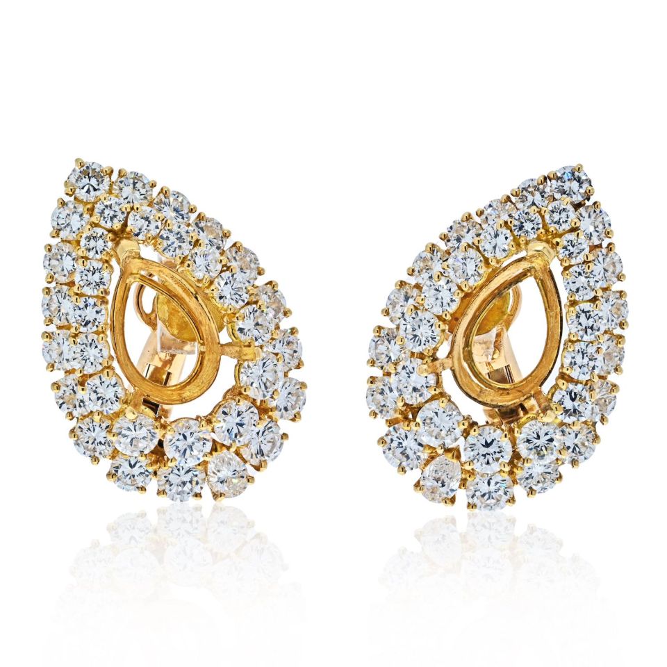 Boucheron 18K Yellow Gold Diamond Mountings For Pear Cut Centers Earrings - The Back Vault