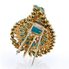 David Webb Platinum & 18K Yellow Gold 1970's Turquoise And Diamond Foliage Brooch - The Back Vault