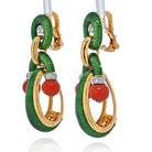 David Webb 18K Yellow Gold Coral, Green Enamel And Diamond Door Knocker Earrings - The Back Vault