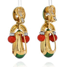 David Webb 18K Yellow Gold Coral, Green Enamel And Diamond Door Knocker Earrings - The Back Vault