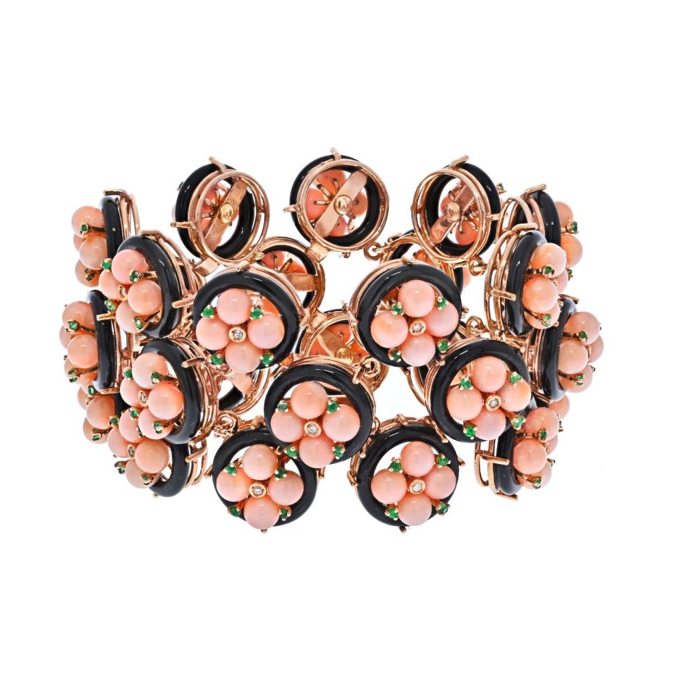 18K Yellow Gold Coral & Black Enamel Bracelet - The Back Vault