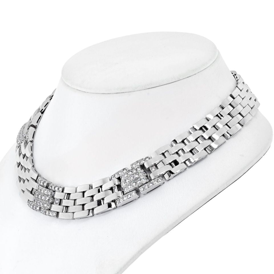 Cartier 18K White Gold 6.50 Carat Panthere Maillon Diamond Wide Collar Necklace - The Back Vault