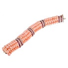 18K Yellow Gold Pink Coral Beads, Diamonds and Ruby Multi-row Bracelet - The Back Vault