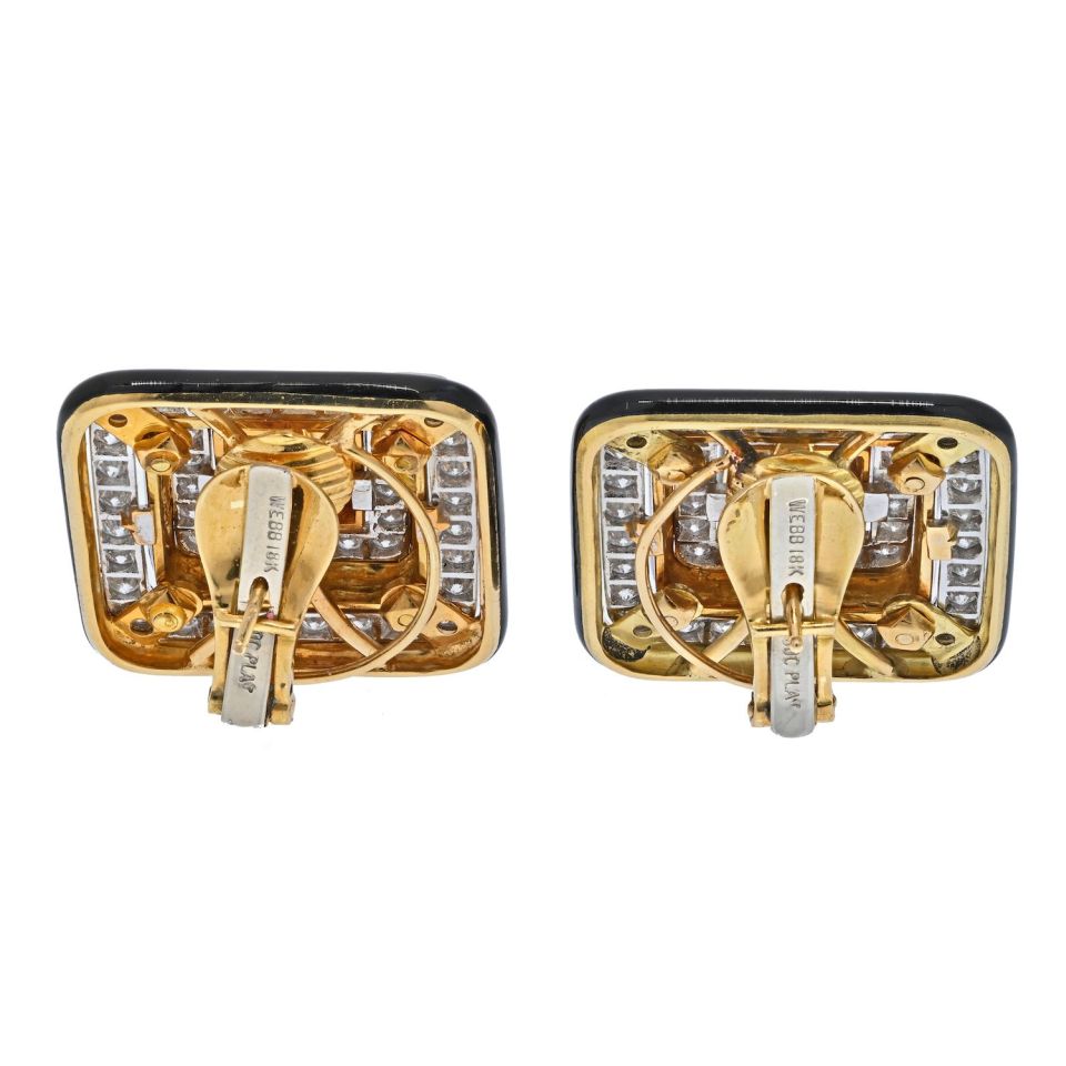 David Webb Black Enamel And Diamond Square Shaped Earrings - The Back Vault