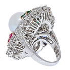 14K White Gold Diamond, Ruby, Emerald And South Sea Pearl Ring - The Back Vault