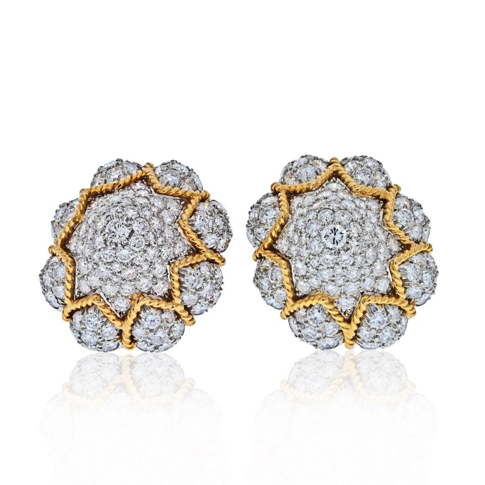 18K Yellow Gold 14 carat Diamond Bombe Dome Earrings - The Back Vault