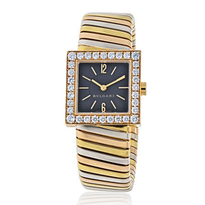 Bvlgari 18K Tri Color Square Diamond Bezel Tubogas SQ 222 T Watch