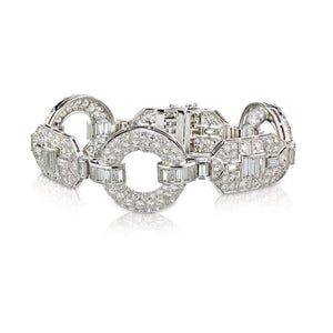 Platinum 1930's Deco Round And Baguette Diamond Bracelet