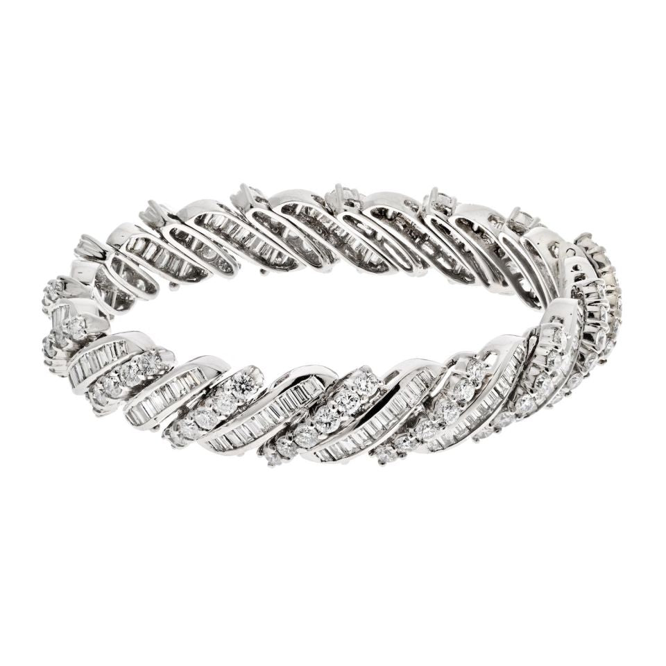 Platinum 16.50cts Midcentury Round And Baguette Bracelet - The Back Vault