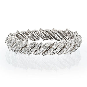 Platinum 16.50cts Midcentury Round And Baguette Bracelet