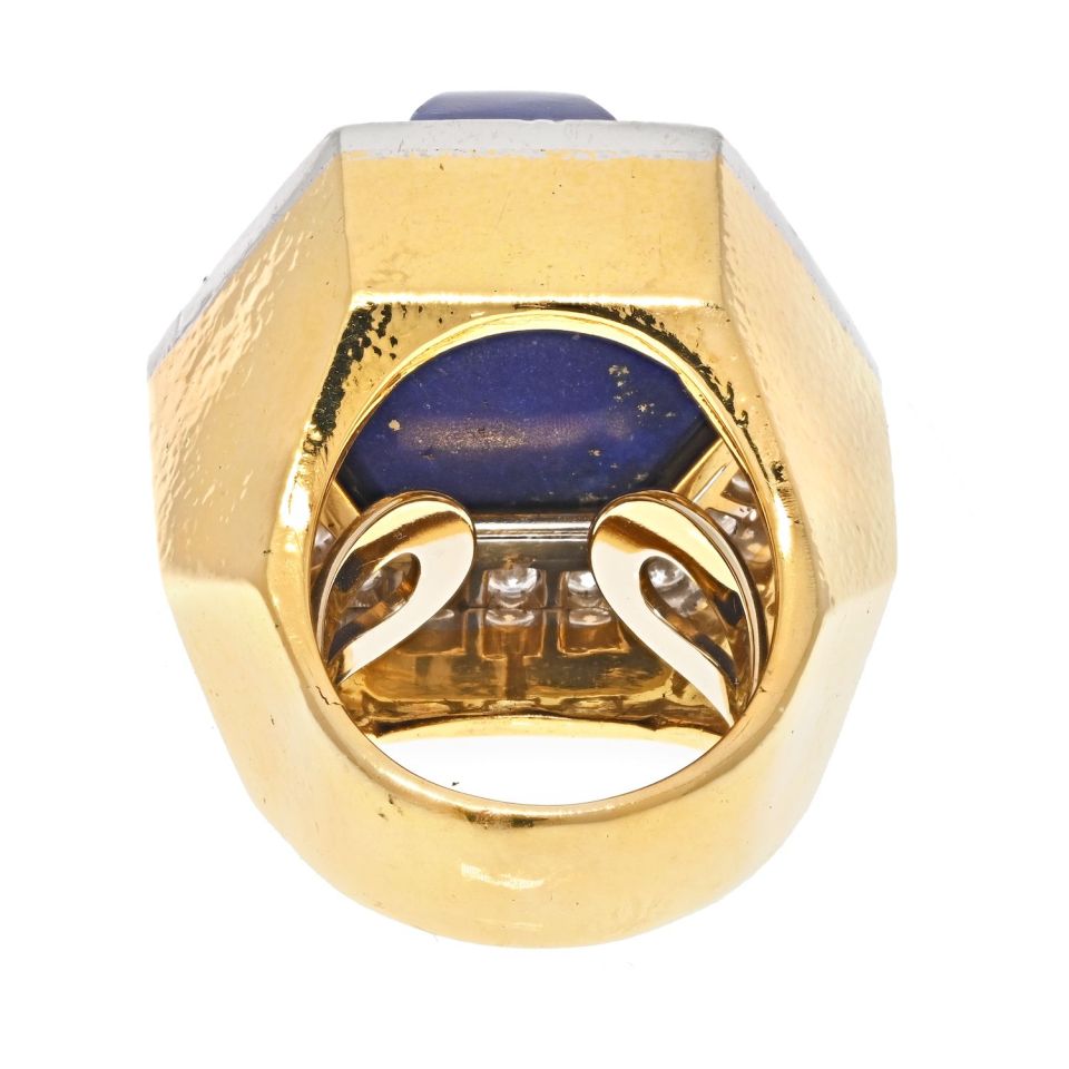 David Webb Platinum & 18K Yellow Gold Oversized Lapis And Diamond Ring - The Back Vault