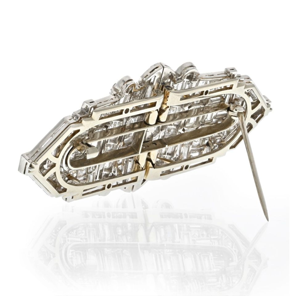 Platinum 1930's Deco Diamond Double Clip Brooch - The Back Vault