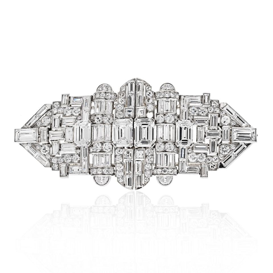 Platinum 1930's Deco Diamond Double Clip Brooch - The Back Vault