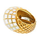 David Webb Platinum & 18K Yellow Gold White Enamel Checkerboard Pattern Bombe Ring - The Back Vault