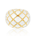 David Webb Platinum & 18K Yellow Gold White Enamel Checkerboard Pattern Bombe Ring - The Back Vault