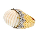 18K Yellow Gold Angel Skin Fluted Coral And Diamond Ring - The Back Vault