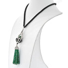 18K White Gold Estate Diamond, Onyx and Emerald Bead Tassel Pendant Necklace - The Back Vault