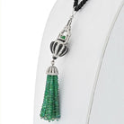 18K White Gold Estate Diamond, Onyx and Emerald Bead Tassel Pendant Necklace - The Back Vault