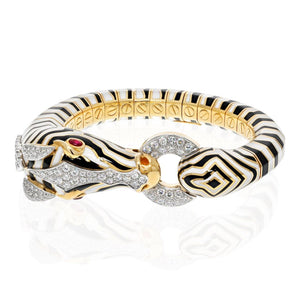 David Webb Platinum & 18K Yellow Gold Zebra With Ruby Eyes And Diamond Bracelet