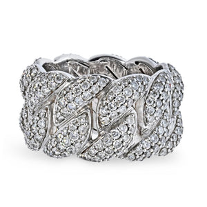 14K White Gold 6 Carat Diamond Curb Link Wide Pave Cocktail Ring