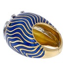 David Webb Platinum & 18K Yellow Gold Blue Enamel Bombe Diamond Ring - The Back Vault