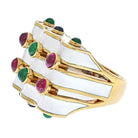 David Webb White Enamel Wave With Rubies, Emeralds And Sapphires Ring - The Back Vault