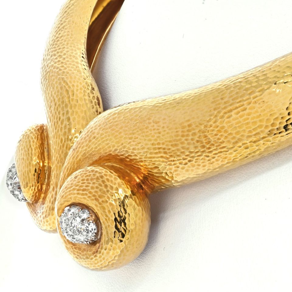 David Webb Platinum & 18K Yellow Gold Hammered Scroll Diamond Collar Necklace - The Back Vault