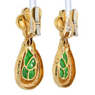 David Webb Platinum & 18K Yellow Gold Jade Teardrop Dangling Clip On Earrings - The Back Vault