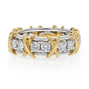 Tiffany & Co. Platinum & 18K Yellow Gold Schlumberger Sixteen Stone Diamond Wedding Ring