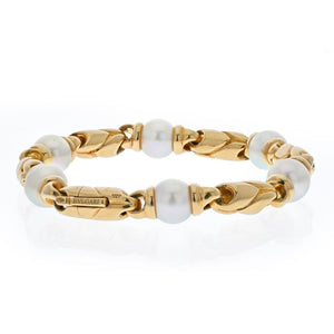 Bvlgari 18K Yellow Gold Passo Doppio Cultured Pearl Bracelet