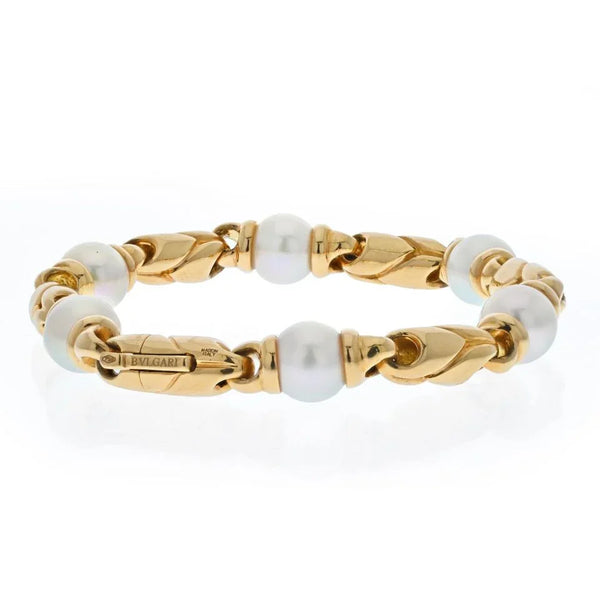 Bvlgari 18K Yellow Gold Passo Doppio Cultured Pearl Bracelet – The