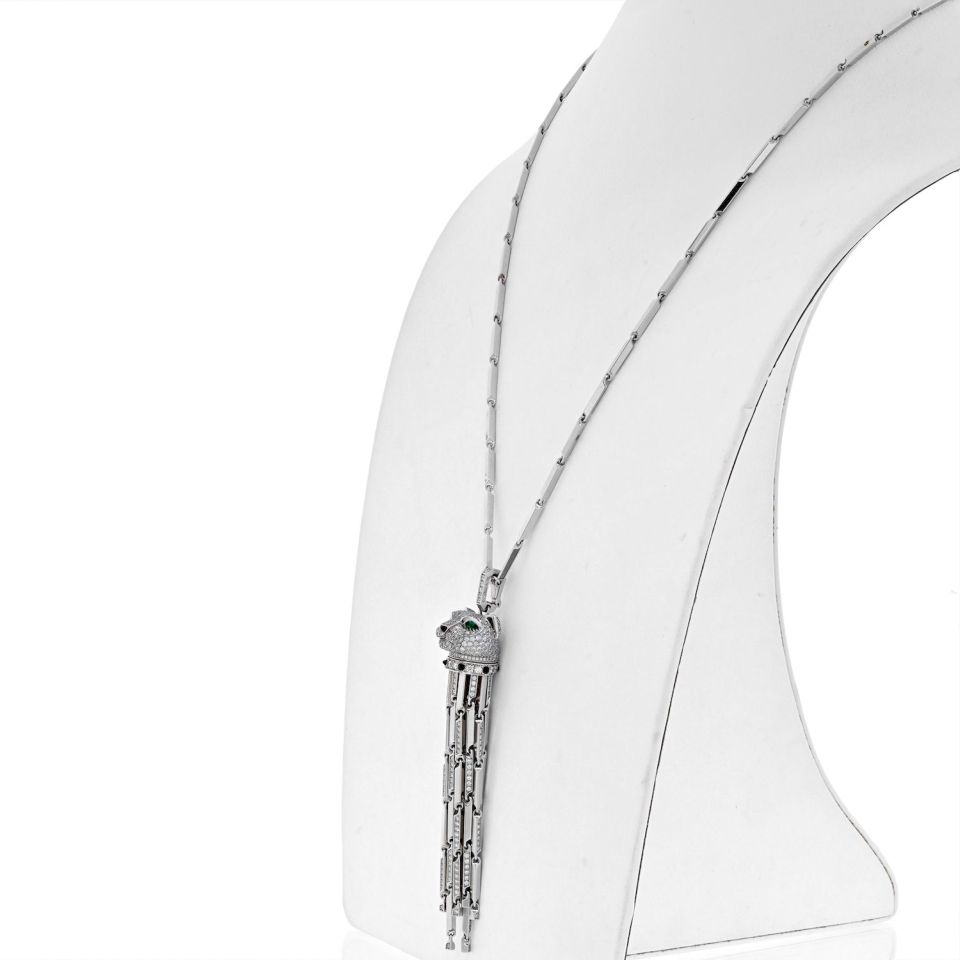 Cartier 18K White Gold Diamond Panthere With Tassels On A Signature Chain Necklace - The Back Vault