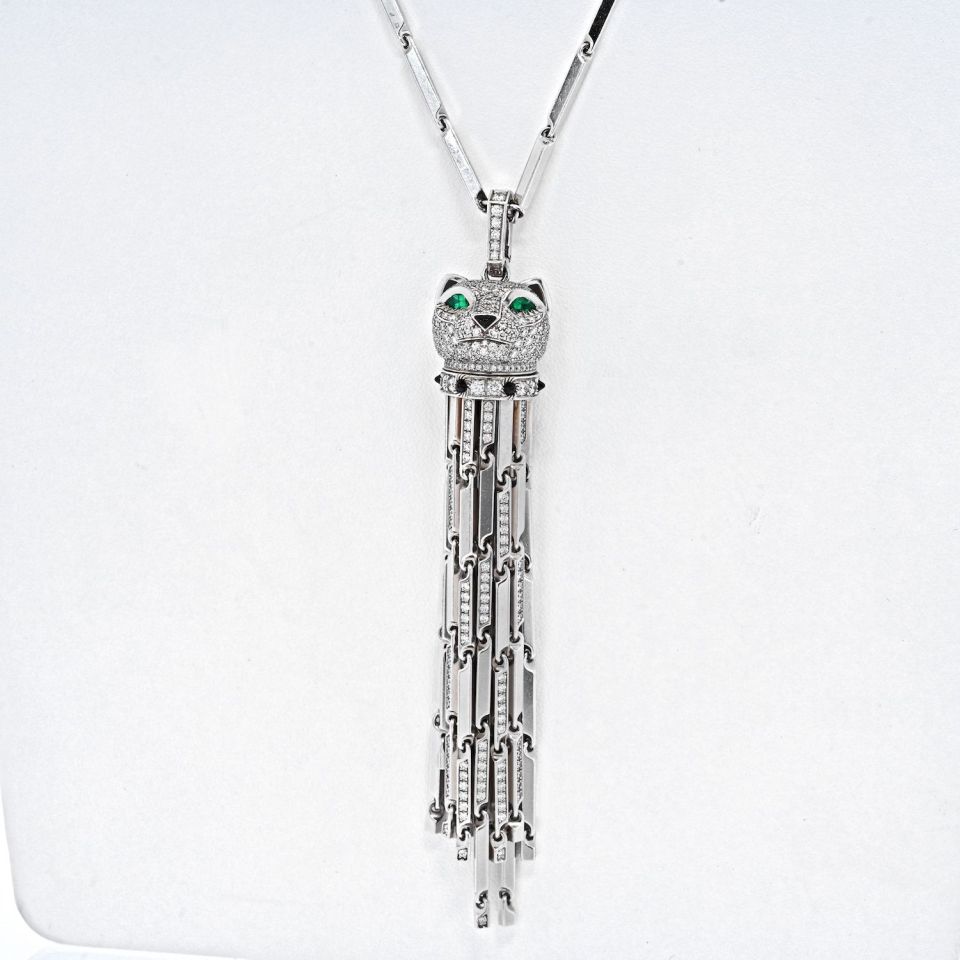 Cartier 18K White Gold Diamond Panthere With Tassels On A Signature Chain Necklace - The Back Vault