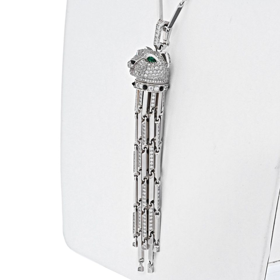 Cartier 18K White Gold Diamond Panthere With Tassels On A Signature Chain Necklace - The Back Vault