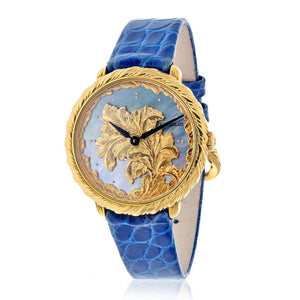 Buccellati 18K Yellow Gold Audachron Blue Leather Quartz 34mm Men Watch