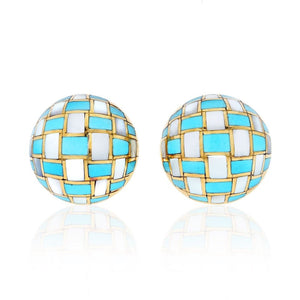 Tiffany & Co. Angela Cummings Checkerboard Mother Of Pearl And Turquoise Earrings