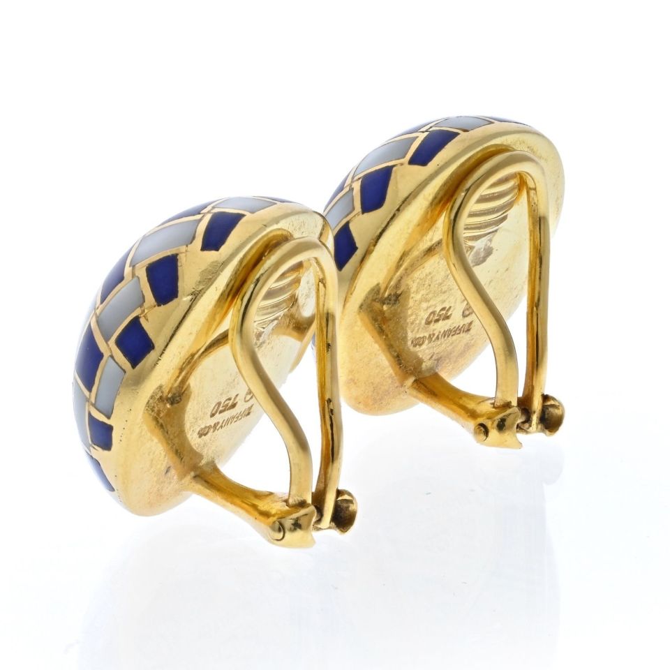 Tiffany & Co. Angela Cummings Lapis And Mother Of Pearl Inlay Clip Earrings - The Back Vault