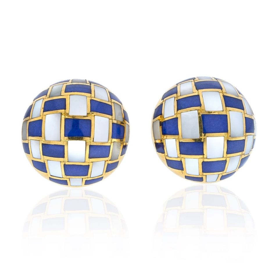 Tiffany & Co. Angela Cummings Lapis And Mother Of Pearl Inlay Clip Earrings - The Back Vault