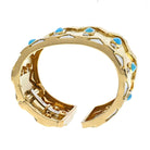 David Webb 18K Yellow Gold Rickrack Turquoise, Diamond, White Enamel Cuff Bracelet - The Back Vault