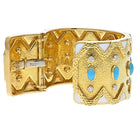 David Webb 18K Yellow Gold Rickrack Turquoise, Diamond, White Enamel Cuff Bracelet - The Back Vault