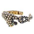 David Webb Platinum & 18K Yellow Gold Enamel, Diamonds Green Emeralds Leopard Bracelet - The Back Vault