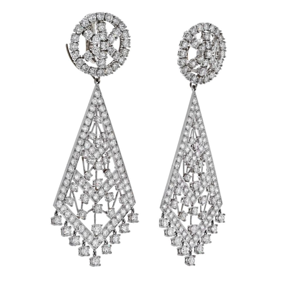 David Webb Platinum 36 Carats Diamond Chandelier Earrings - The Back Vault