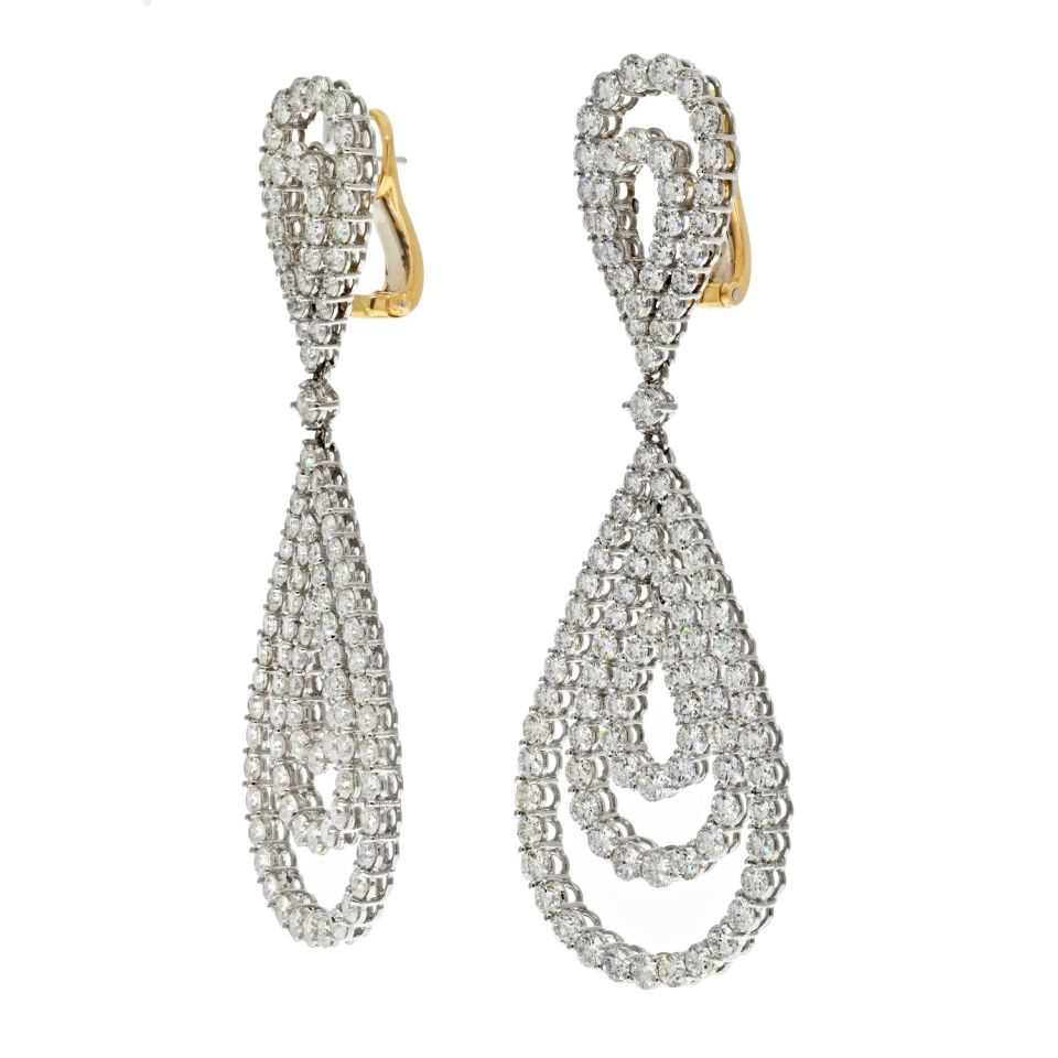 18K White Gold 21 Carat Diamond Chandelier Dangling Earrings - The Back Vault