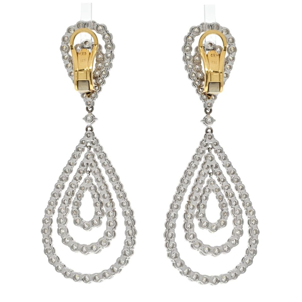 18K White Gold 21 Carat Diamond Chandelier Dangling Earrings - The Back Vault