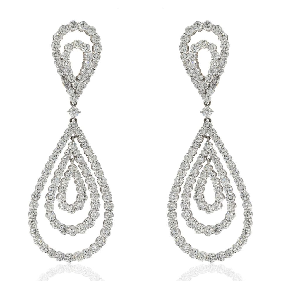 18K White Gold 21 Carat Diamond Chandelier Dangling Earrings - The Back Vault