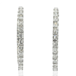 14K White Gold 8 Carat Emerald Cut Diamond Hoop Earrings