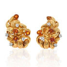 David Webb Platinum & 18K Yellow Gold Diamond And Citrine Clip On Earrings - The Back Vault