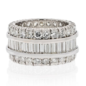 Platinum 6.50 Carats Wide Diamond Three Row Eternity Band