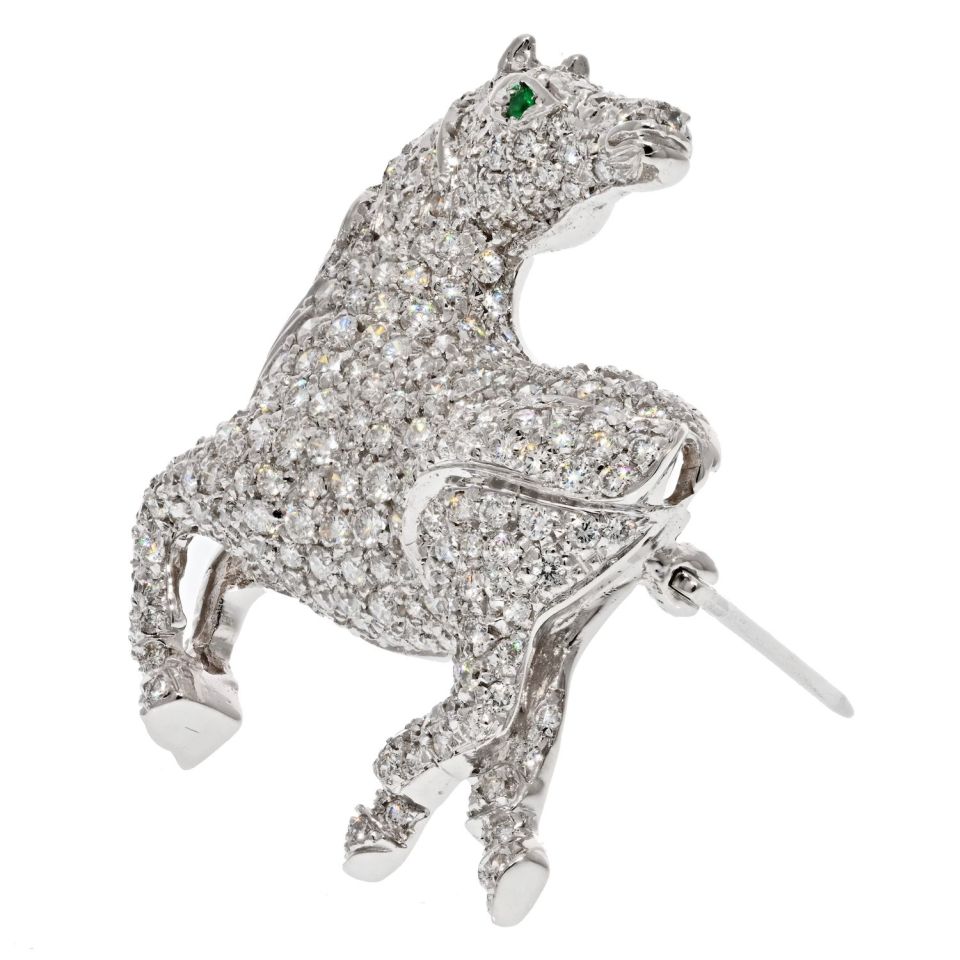 18K White Gold 3.50cts Round Diamond Horse Pin Brooch - The Back Vault