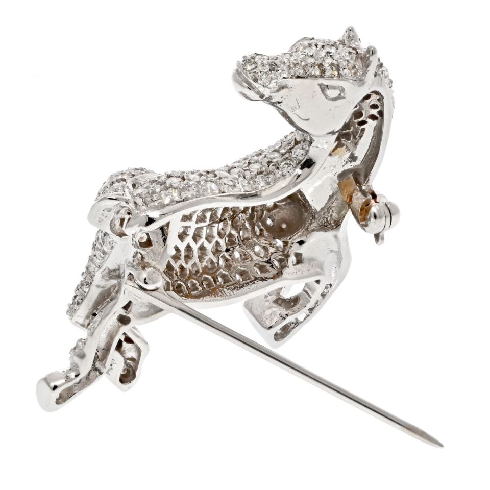 18K White Gold 3.50cts Round Diamond Horse Pin Brooch - The Back Vault